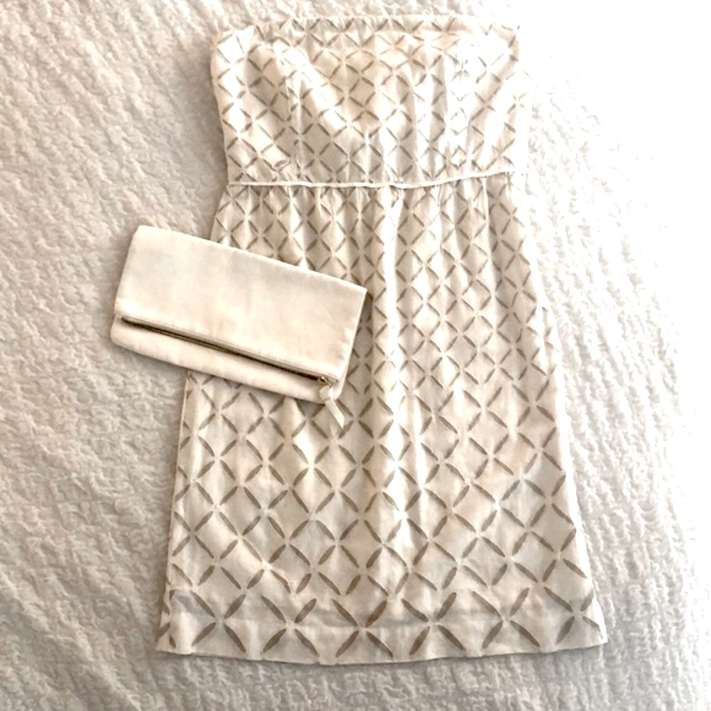 NWT J.Crew Factory Strapless Beautiful Beige Patterned Mini Dress Sz6